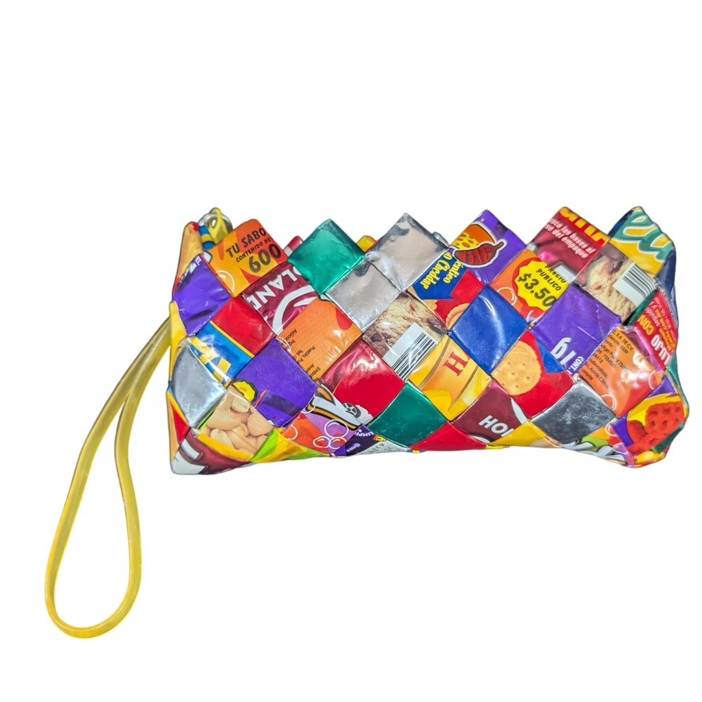 Y2k Woven Candy Wrapper Wristlet Clutch Recycled‎ Snack Bag Handbag Multicolor